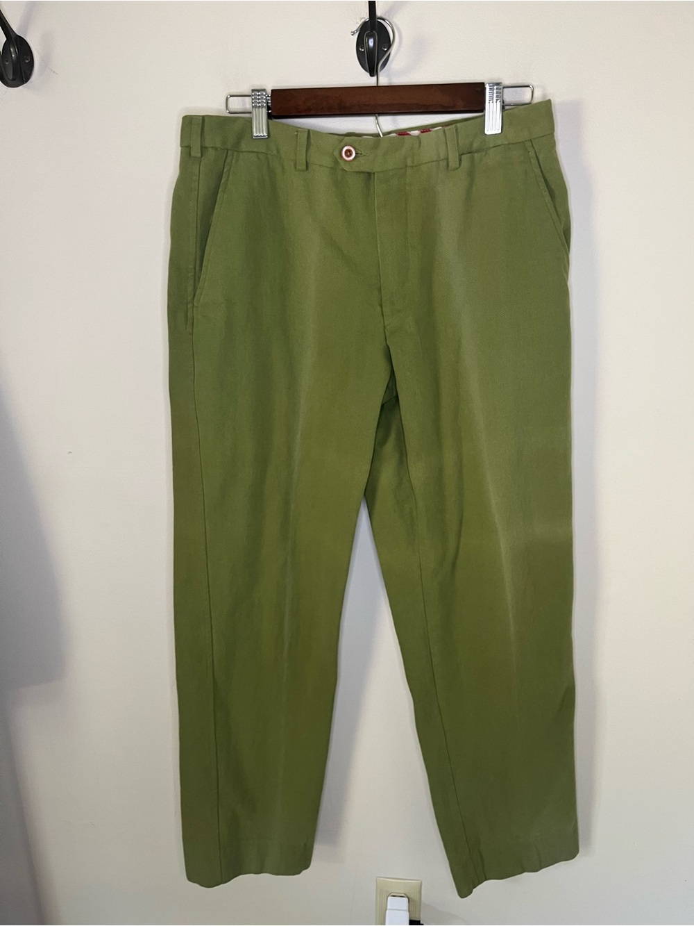 Etro Milano Men's Olive Green Pants Size 50 US 34 Italy Pleated Front EUC Cotton
